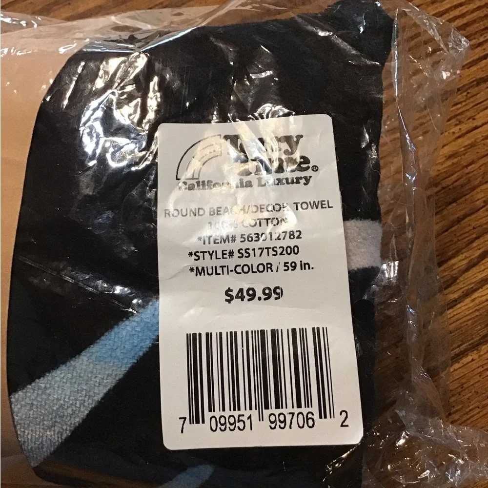 NWT Black and Blue Terry Towel 59 inch round beach towel